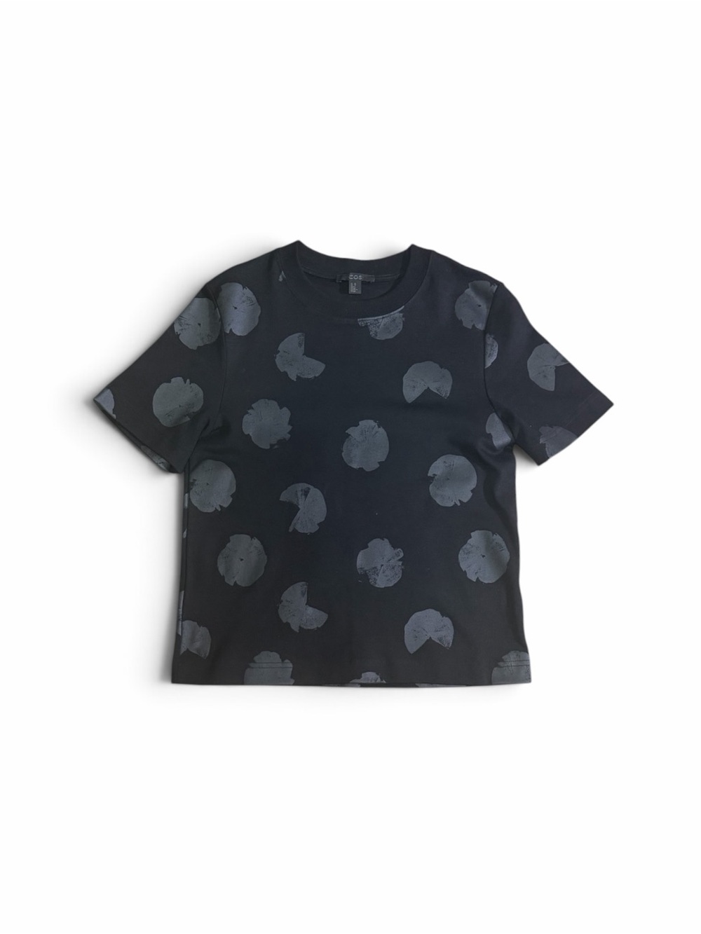 COS Black Embossed Paint Splodge Spot Cotton T-Shirt Top XS